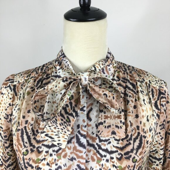 ALL SAINTS Ecru White Print TONI Long Sleeve Arietta Tie Collar Button Shirt - Picture 9 of 13